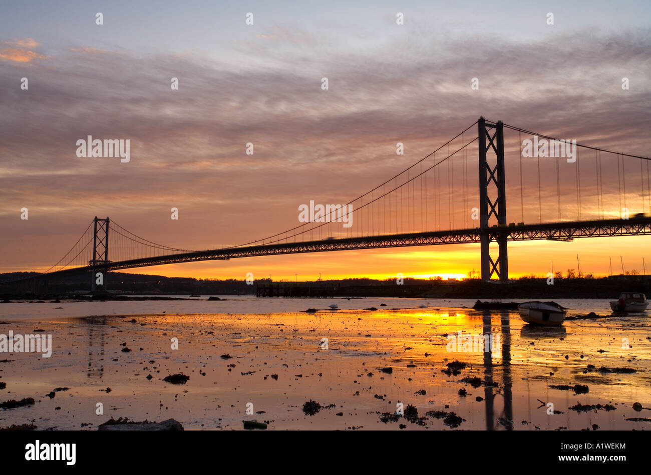 Sunset over the Forth Road Bridge Stock Photo