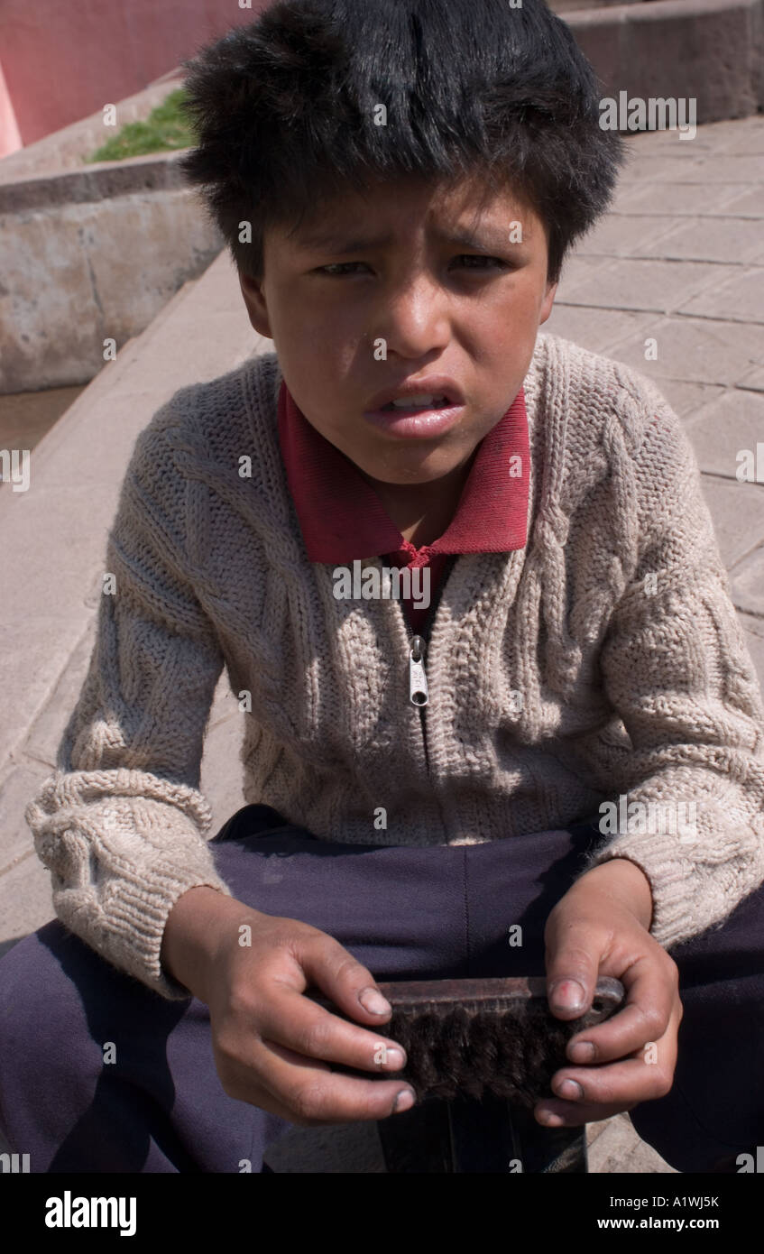 Shoe-shine boy Cuzco, Peru, South America Stock Photo