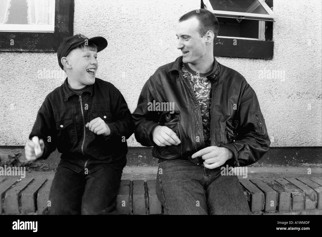 Tony left with his befriender Michael in Possilpark an area with many social problems. Stock Photo