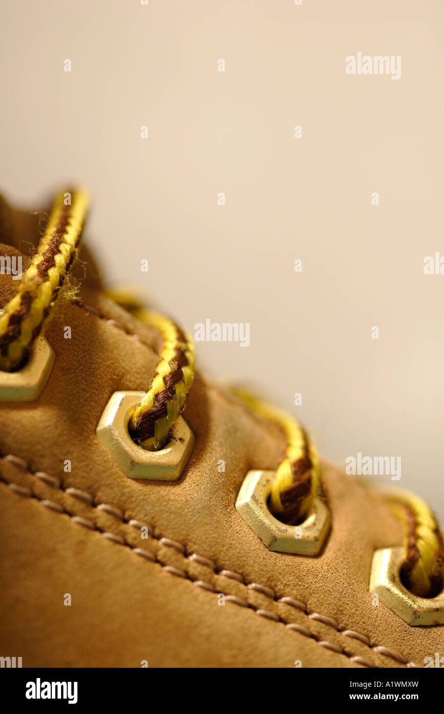 Shoelaces and eyelets of boot close up Stock Photo Alamy