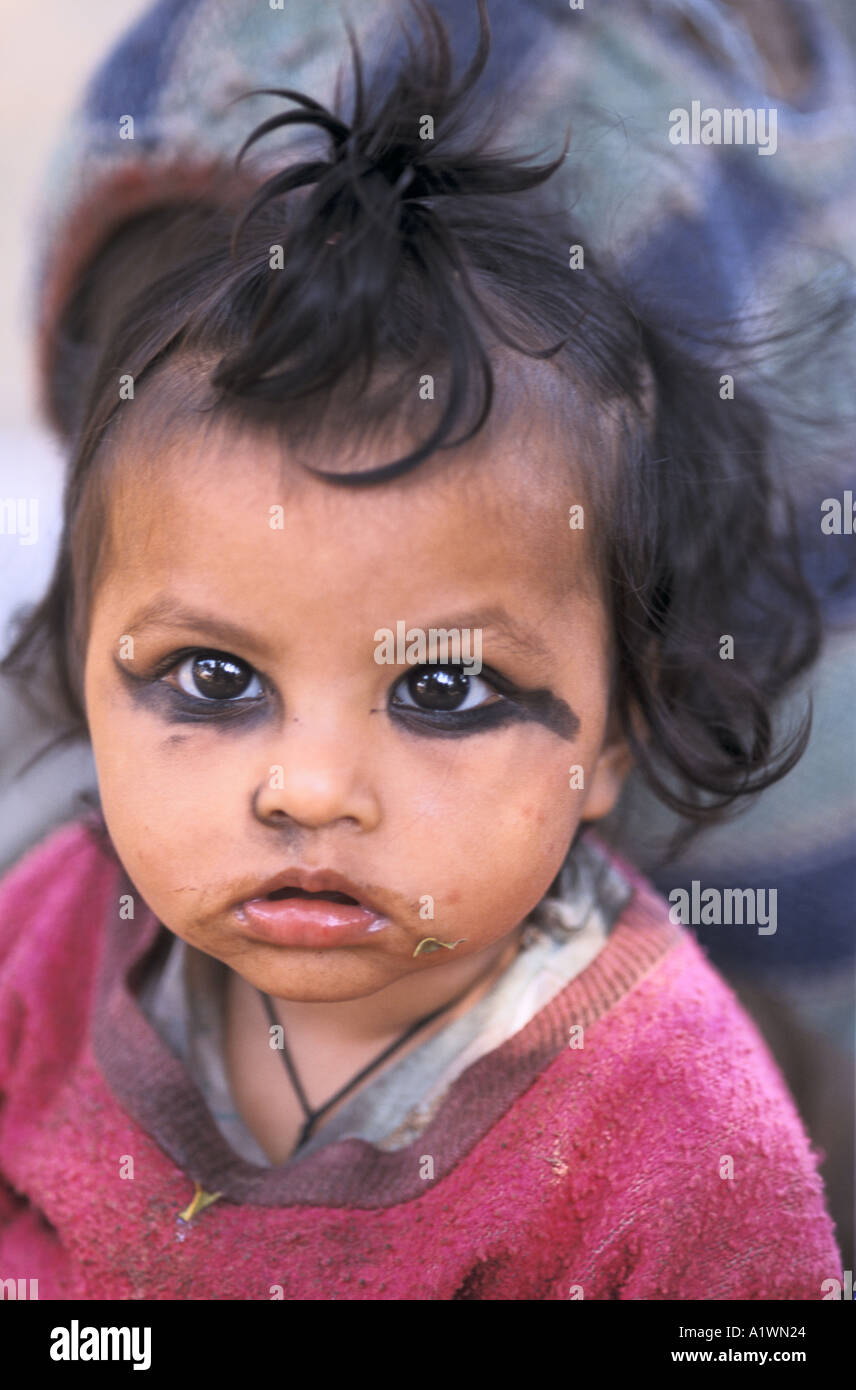 Portrait of a young girl with kohl lined eyes., India Stock Photo