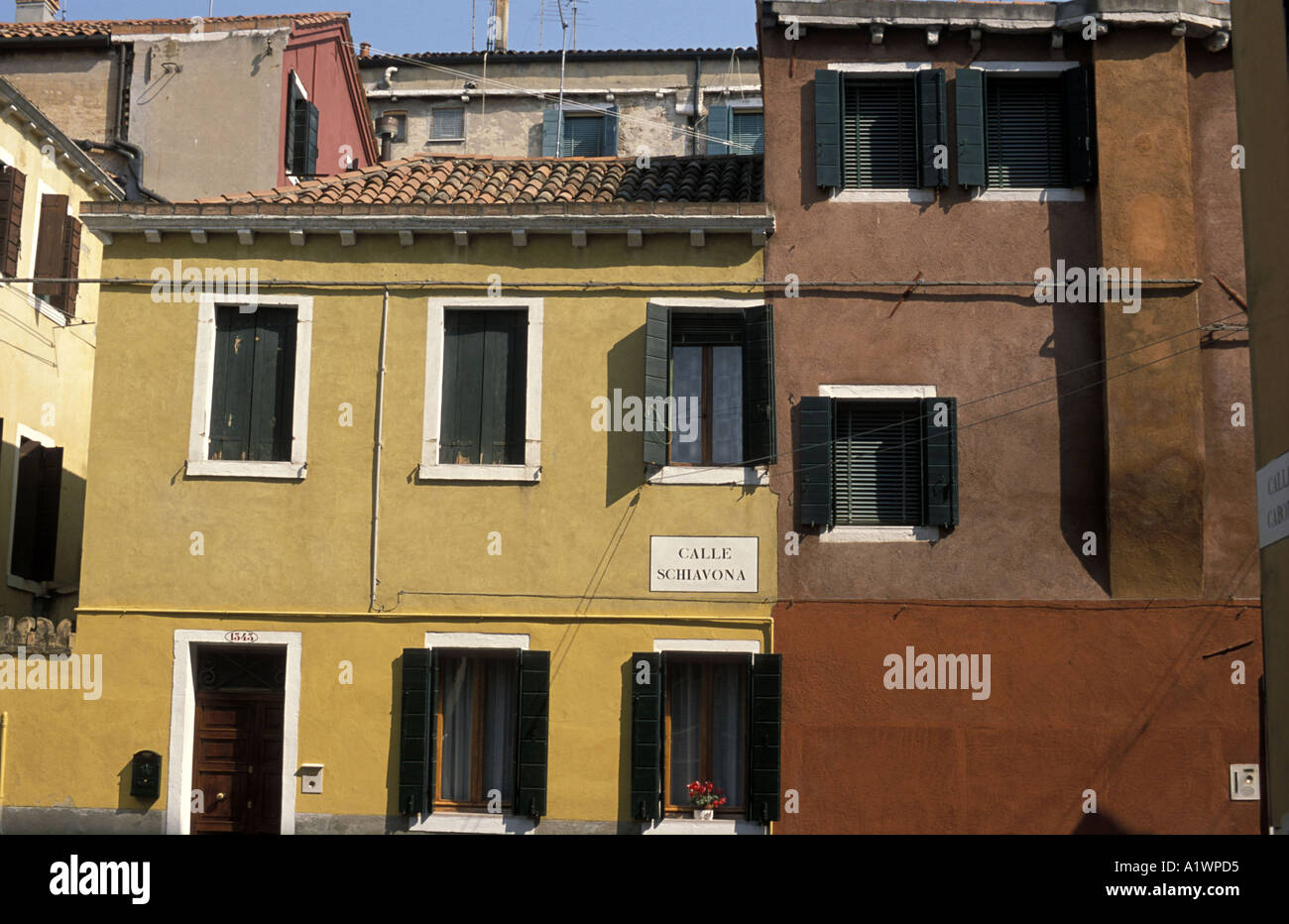 Castello district . Old buildings painted shades of yellow and brown Stock Photo