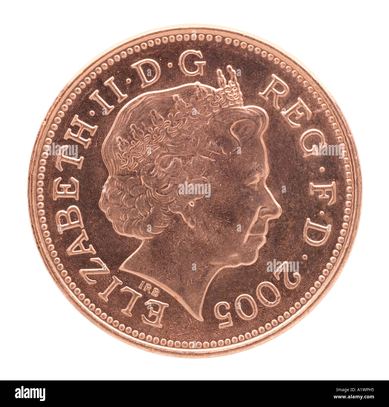 Queen Elizabeth 2 II Reg Regina Decimal 2 two new pence P face right young profile crown copper bright Stock Photo