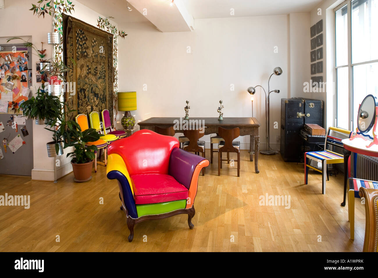 Designers own apartment, chair and dining table. Architect: Soho Sisters Stock Photo