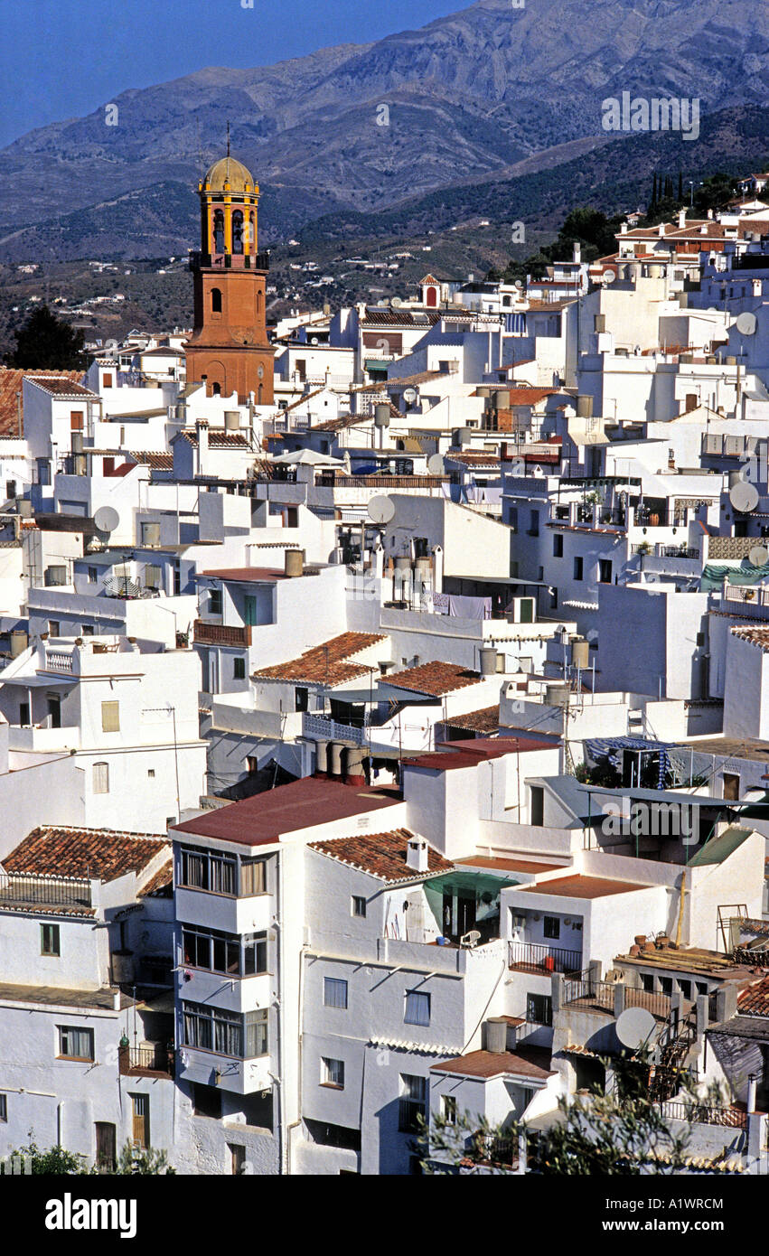 A general view of Competa one of the Pueblos Blancos white villages in ...