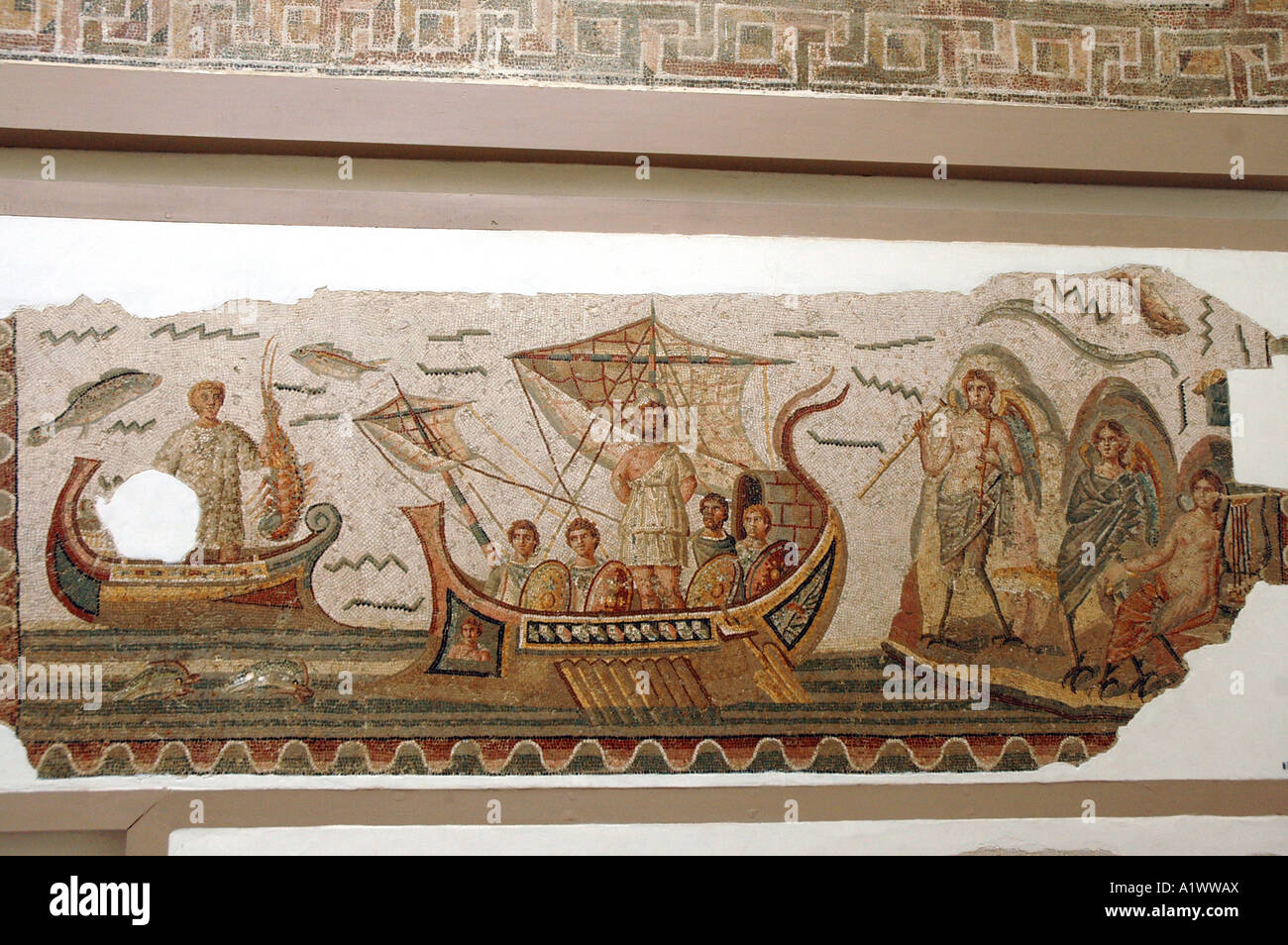 Mosaic scene from Homer's Odyssey, Ulysses meeting with sirens in The Bardo museum in Tunis, capital of Tunisia Stock Photo