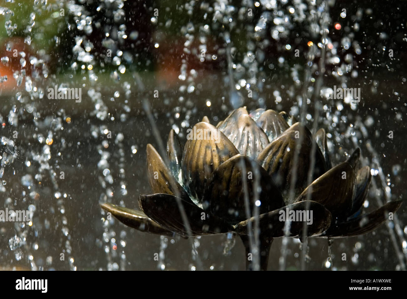 A fountain featuring a bronze lotus flower in Wan Tai Sin temple in Hong Kong Stock Photo