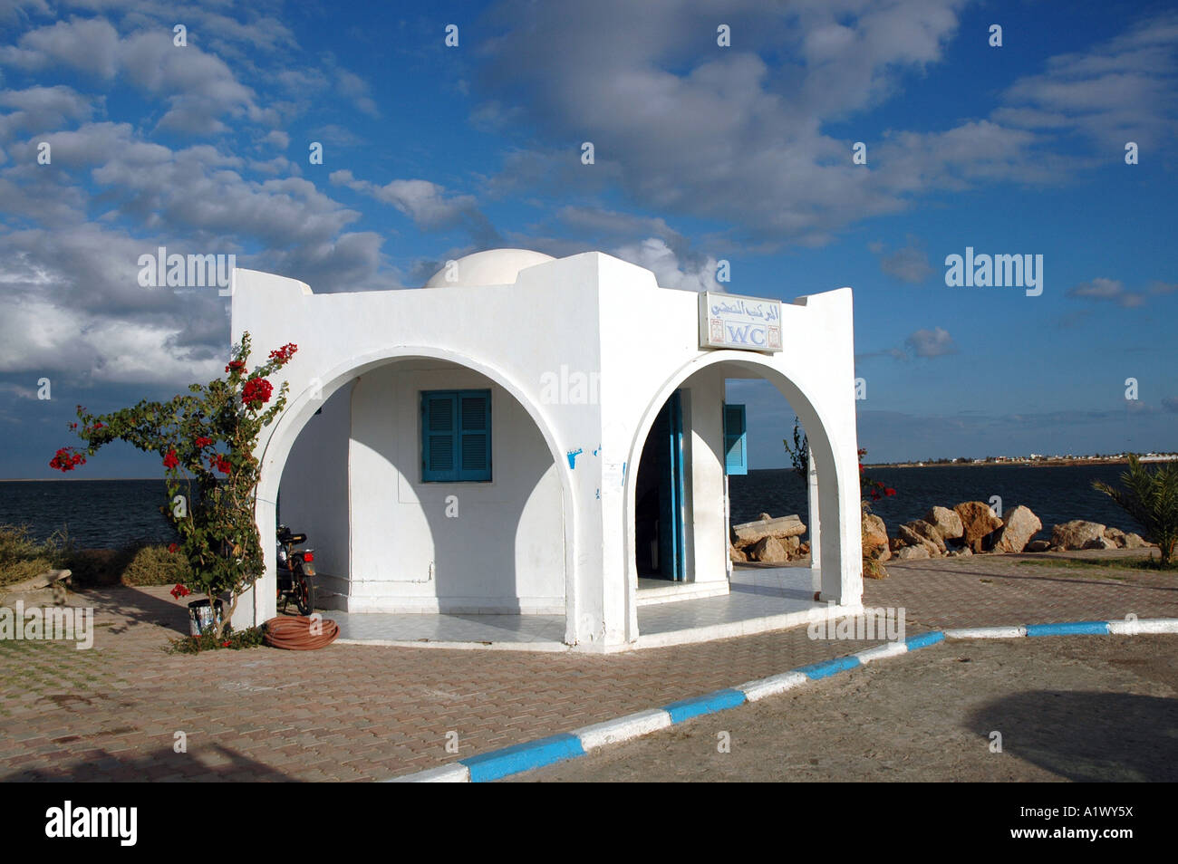Public toilet Ajim town on Djerba Island, Tunisia Stock Photo