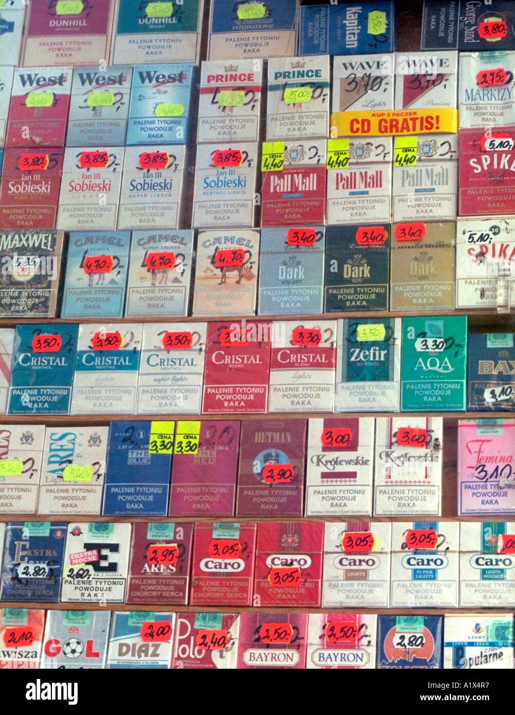 Cigarettes For Sale In Local Outdoor Market Lodz Poland Stock Photo cigarettes-for-sale-in-local-outdoor-market-lodz-poland-stock-photo