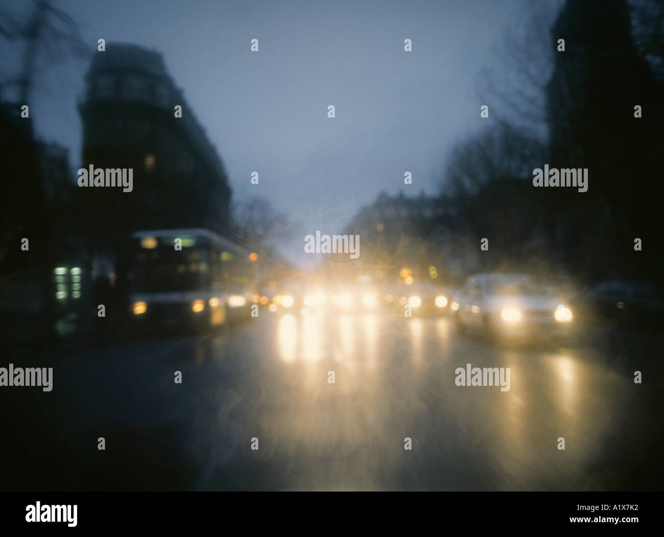 Aeternus 3, Paris, France. Selectively unfocussed image of approaching traffic. Stock Photo