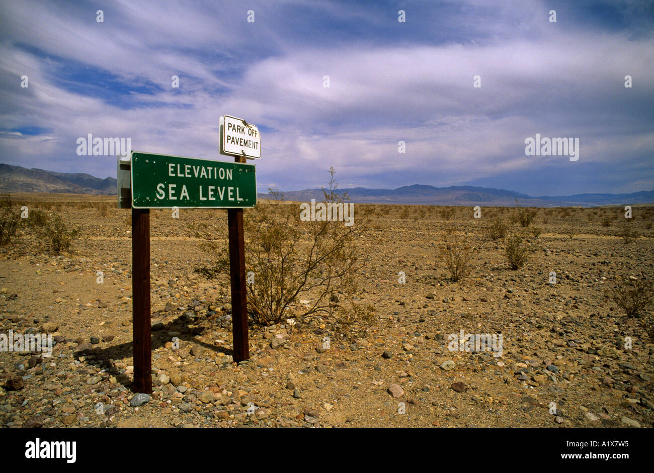 Elevation sea level sign in Death Valley California USA Stock Photo