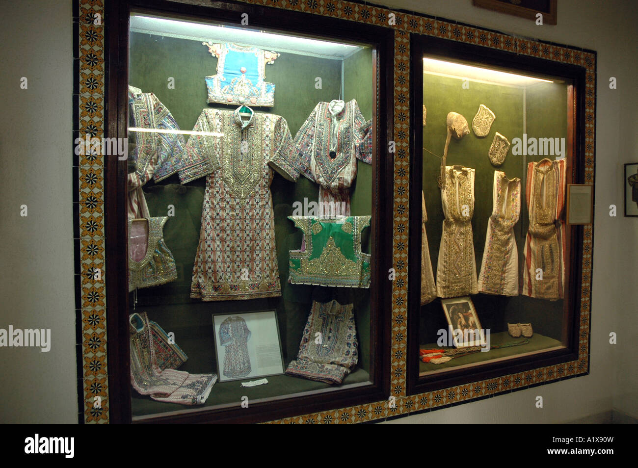 Tunisian traditional clothes in Dar Cherait Museum in Tozeur, Tunisia Stock Photo