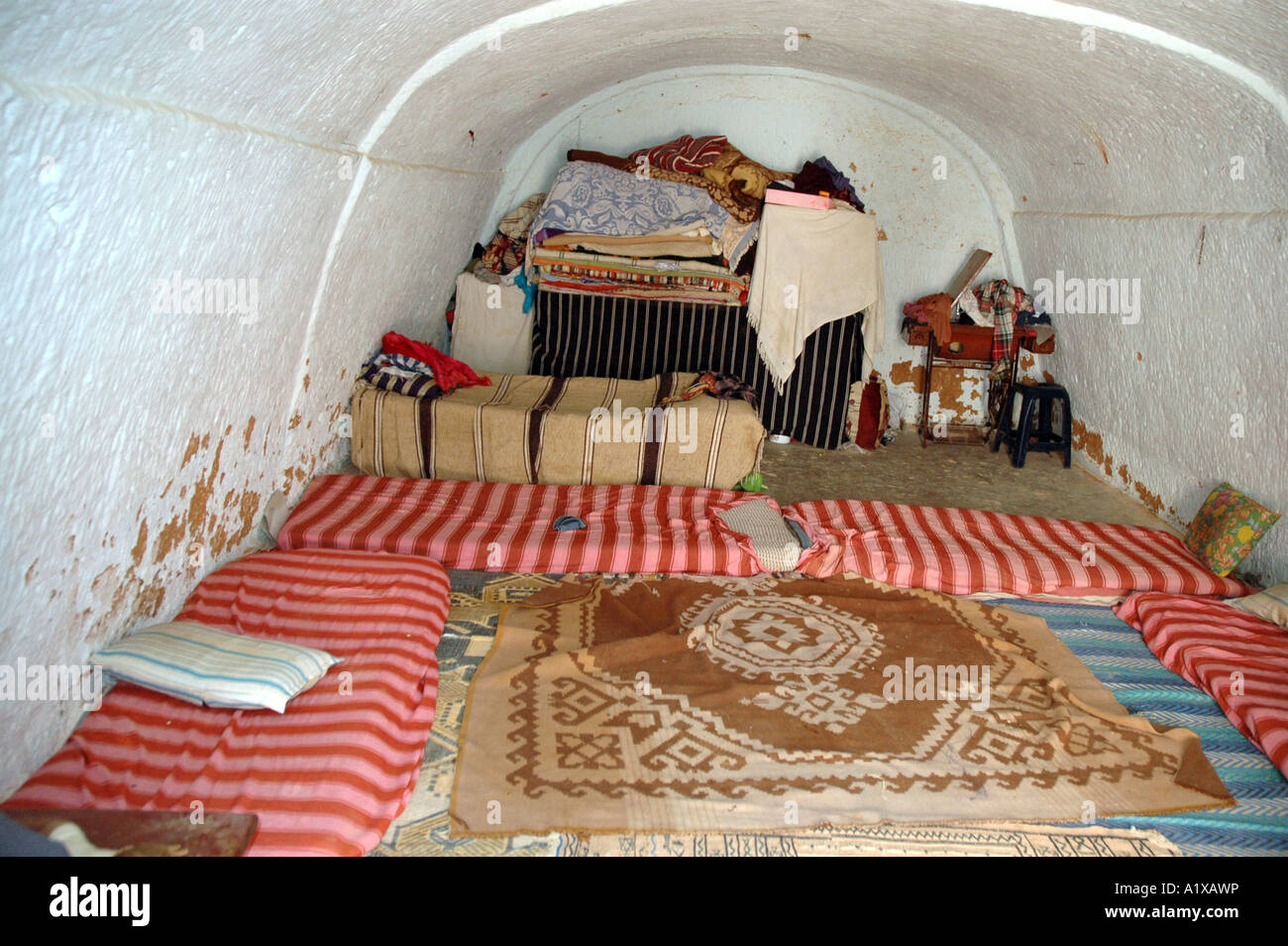 Inside the troglodytes house near Matmata town in Tunisia, bedroom