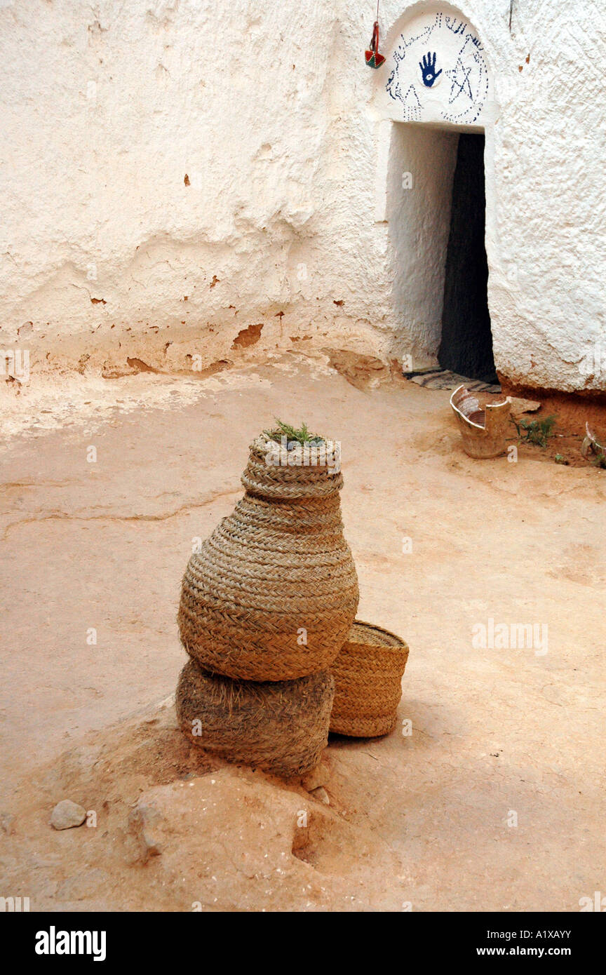Inside the troglodytes house near Matmata town in Tunisia, grain drying