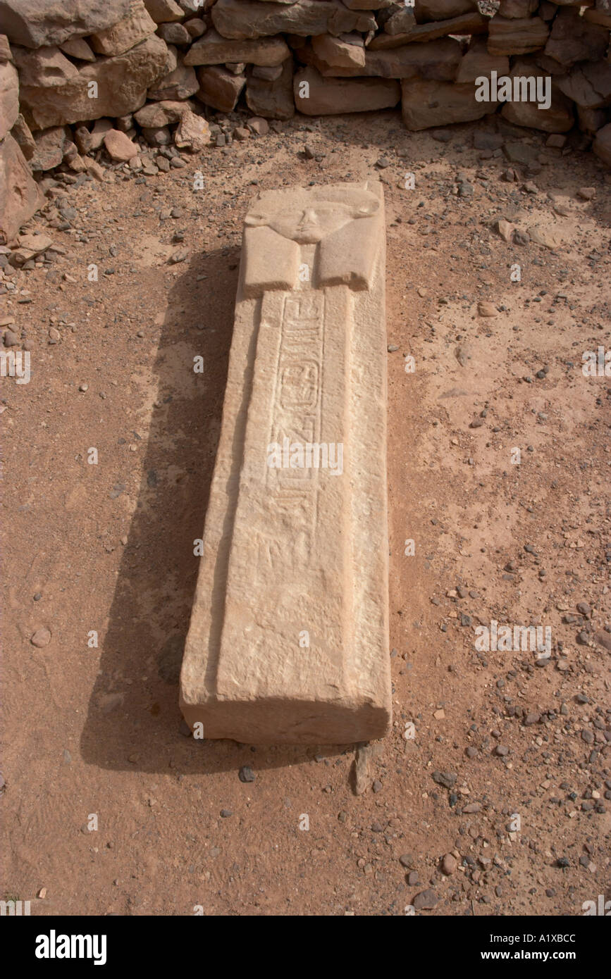 A fallen carving of Hathor at Hathor Temple at Sarabit al Khadim Sinai Peninsula Egypt Stock Photo