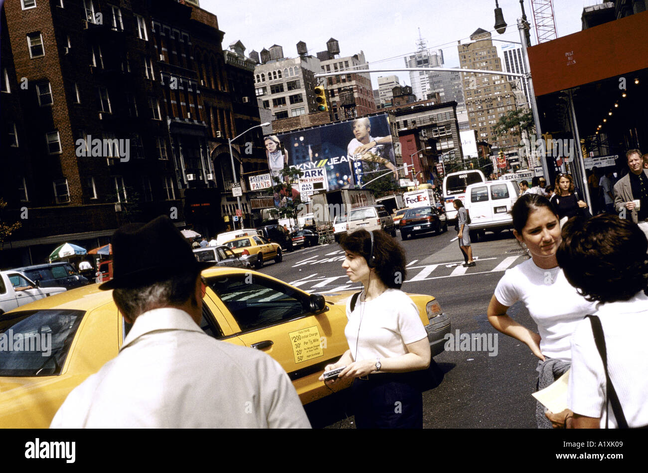 NEW YORK CITY USA NEW YORK TAXI CAB DRIVING THROUGH BUSY STREETS OF NEW YORK 1999 Stock Photo
