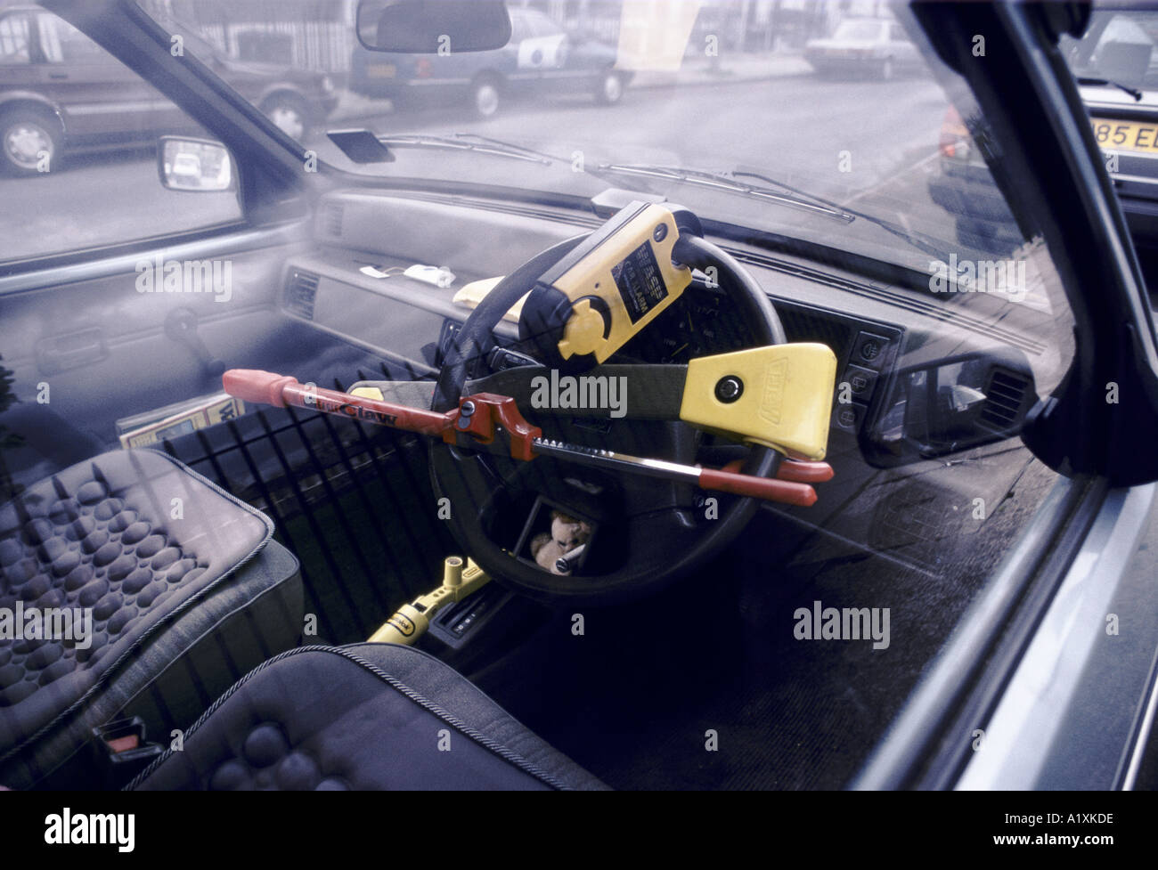 car fitted with four security devices, London Stock Photo Alamy