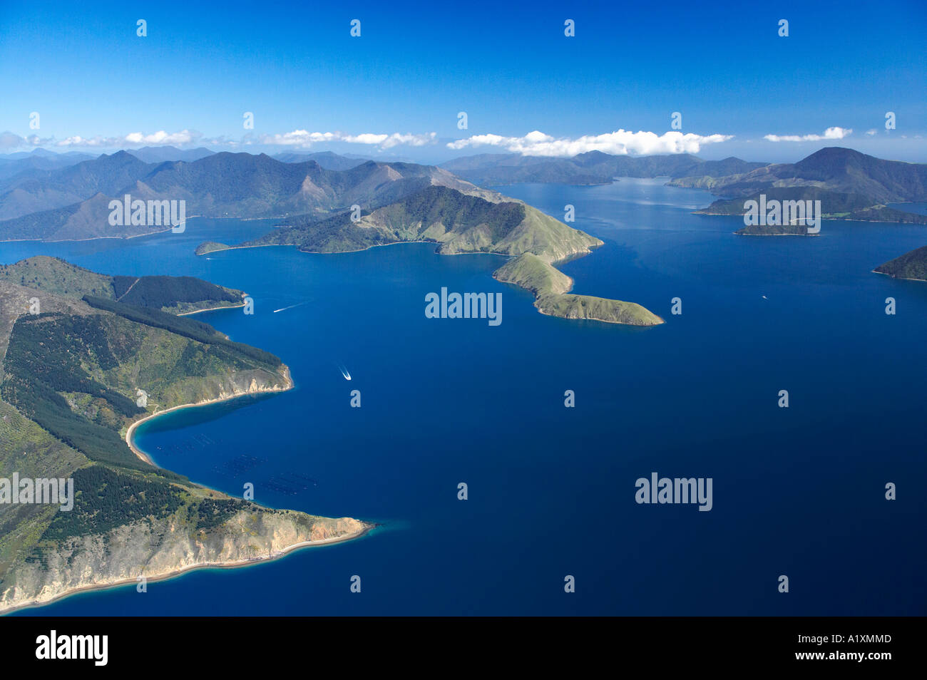 Pelorus Sound Marlborough Sounds South Island New Zealand aerial Stock Photo