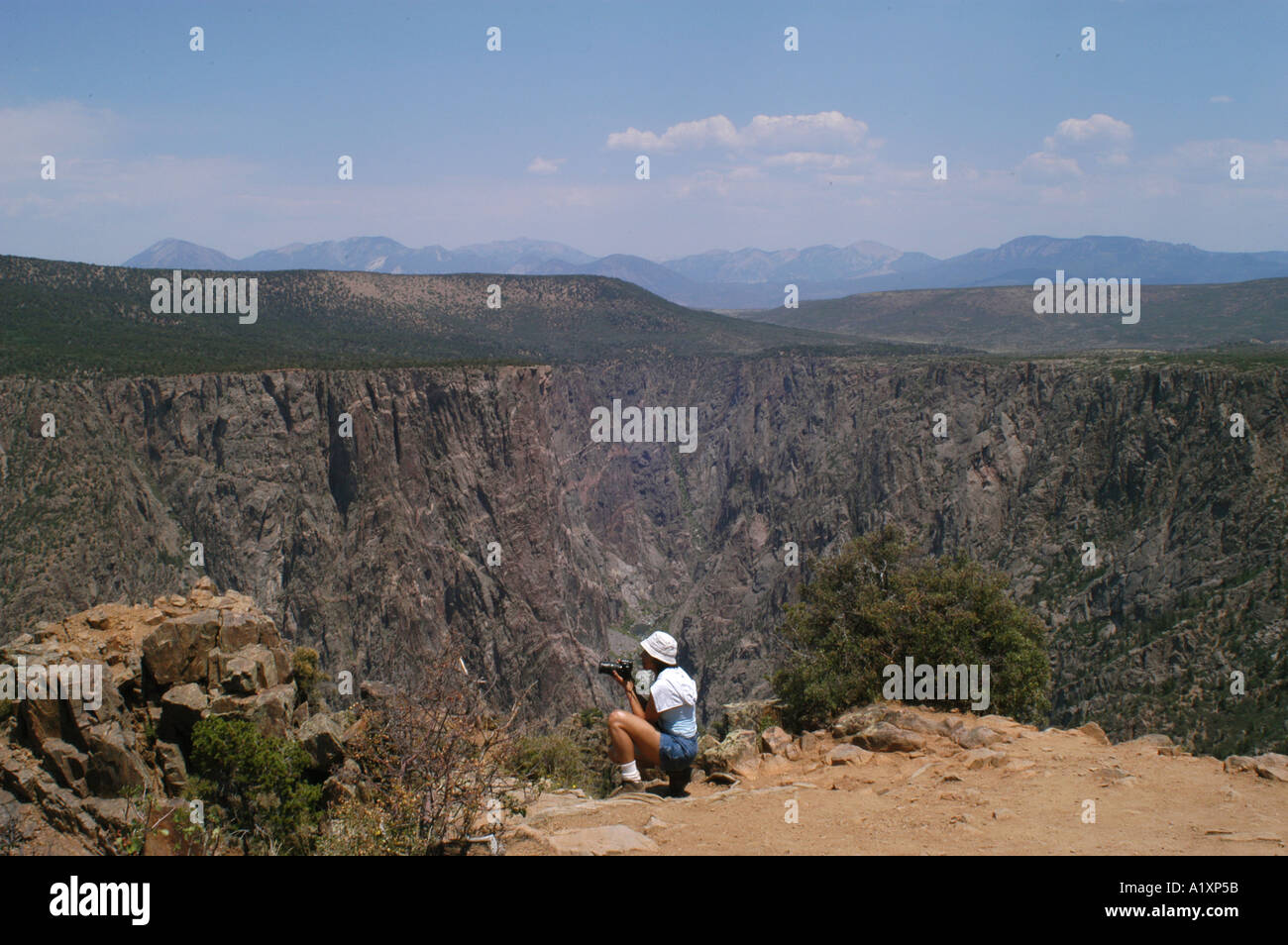 Tourist taking Photographs, Black Canyon of the Gunnison River, Colorado USA Stock Photo