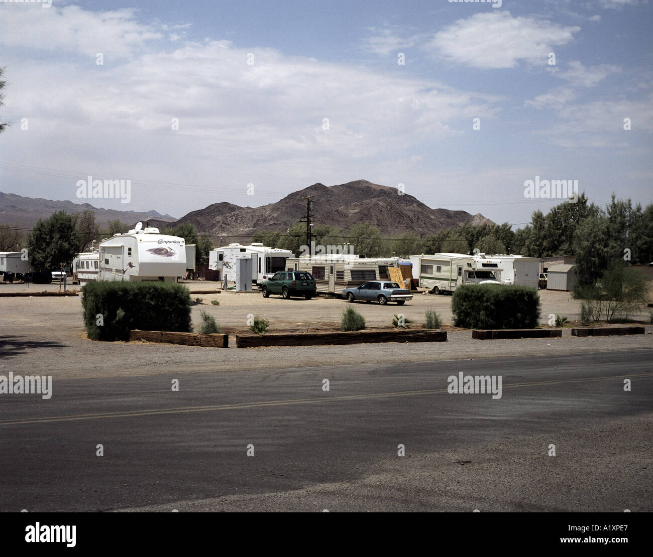 Trailer homes in the Mojave Desert on Interstate 40 on the way to Los