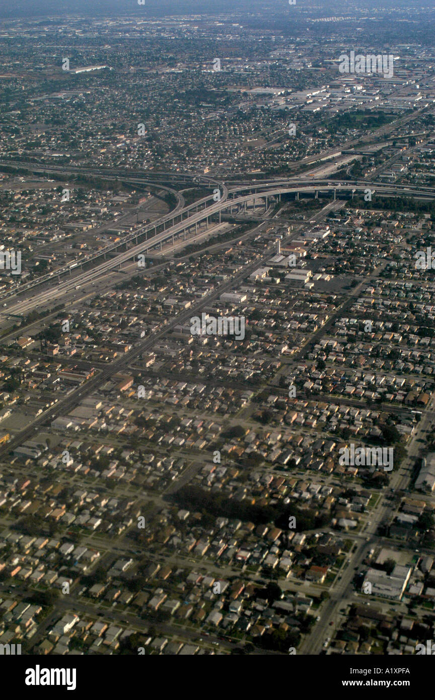 Houses and highways merge to create Los Angeles urban sprawl Los Angeles, California, USA. Stock Photo