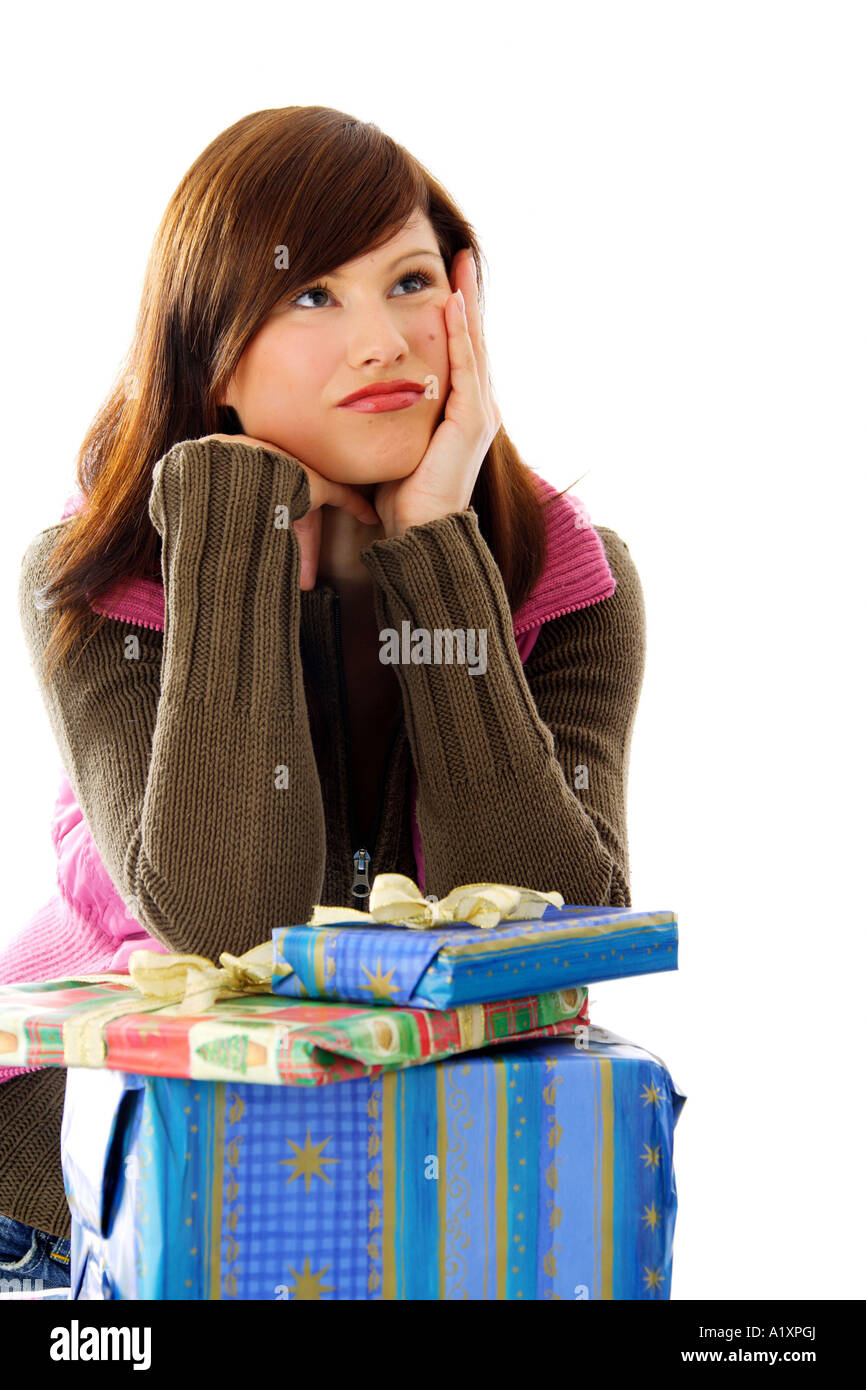woman with christmas presents Stock Photo