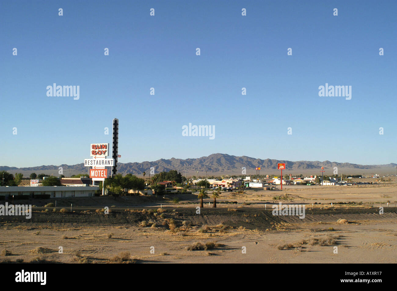 The town of Baker, Mojave Desert, Arizona, USA. Stock Photo