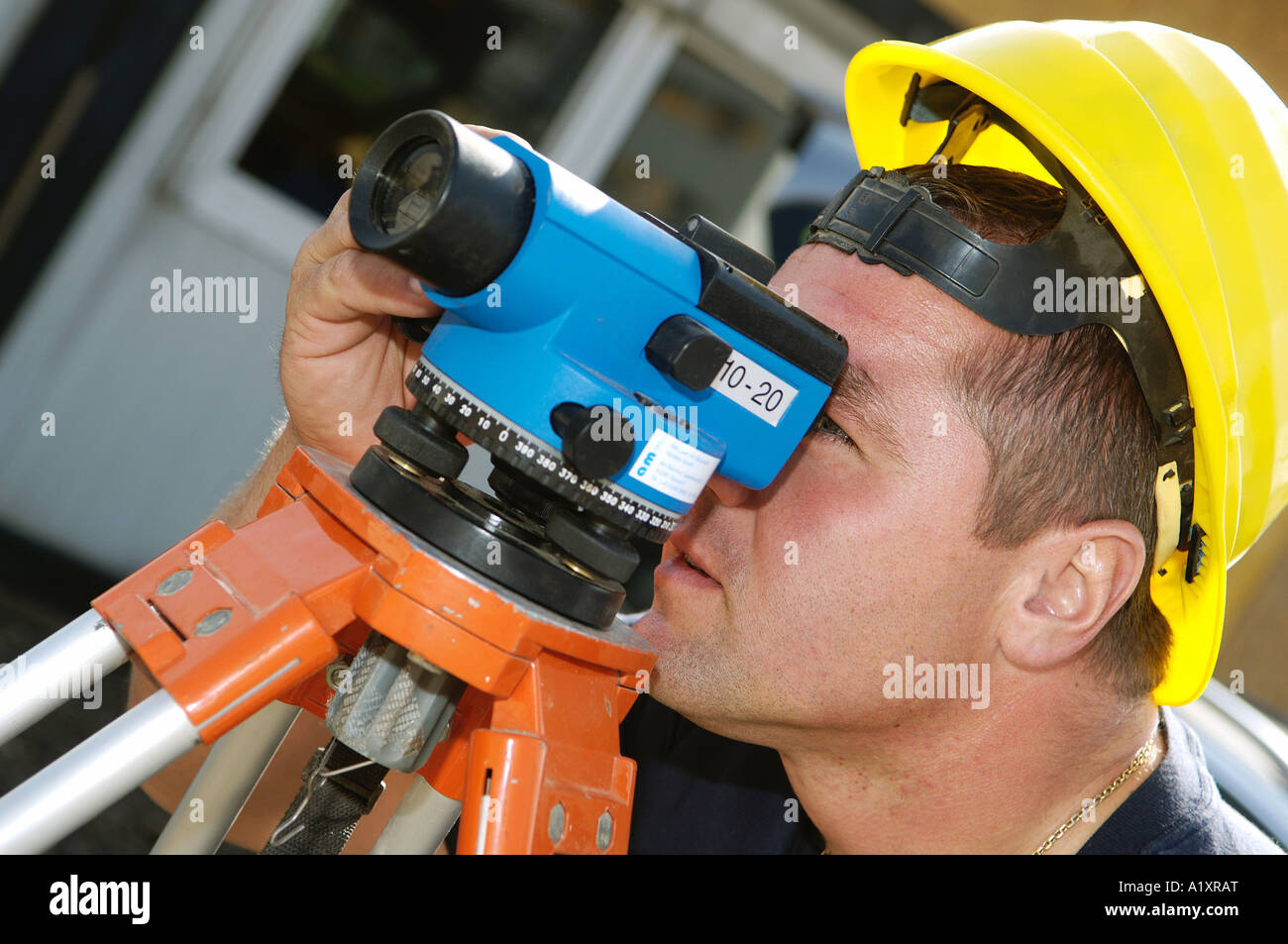 man with an instrument for survey Stock Photo Alamy