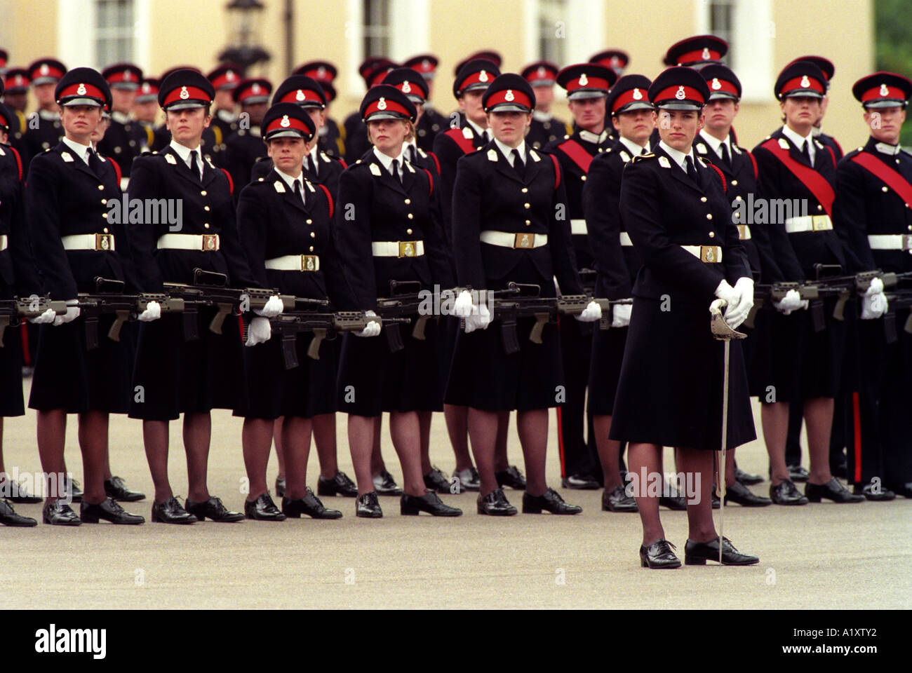 Female Army soldiers at a passing out ceremony at the Royal Military Academy Sandhurst UK Stock Photo