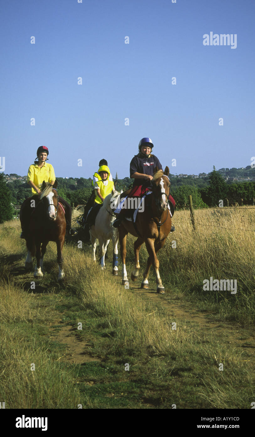 Children horse riding on the Isle of Wight at Cheverton near Sandown