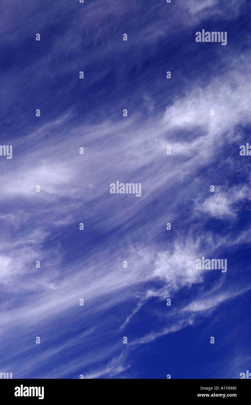 Cirrus Cloud also known as Mares Tails are produced high in the Earth's Stratosphere Stock Photo