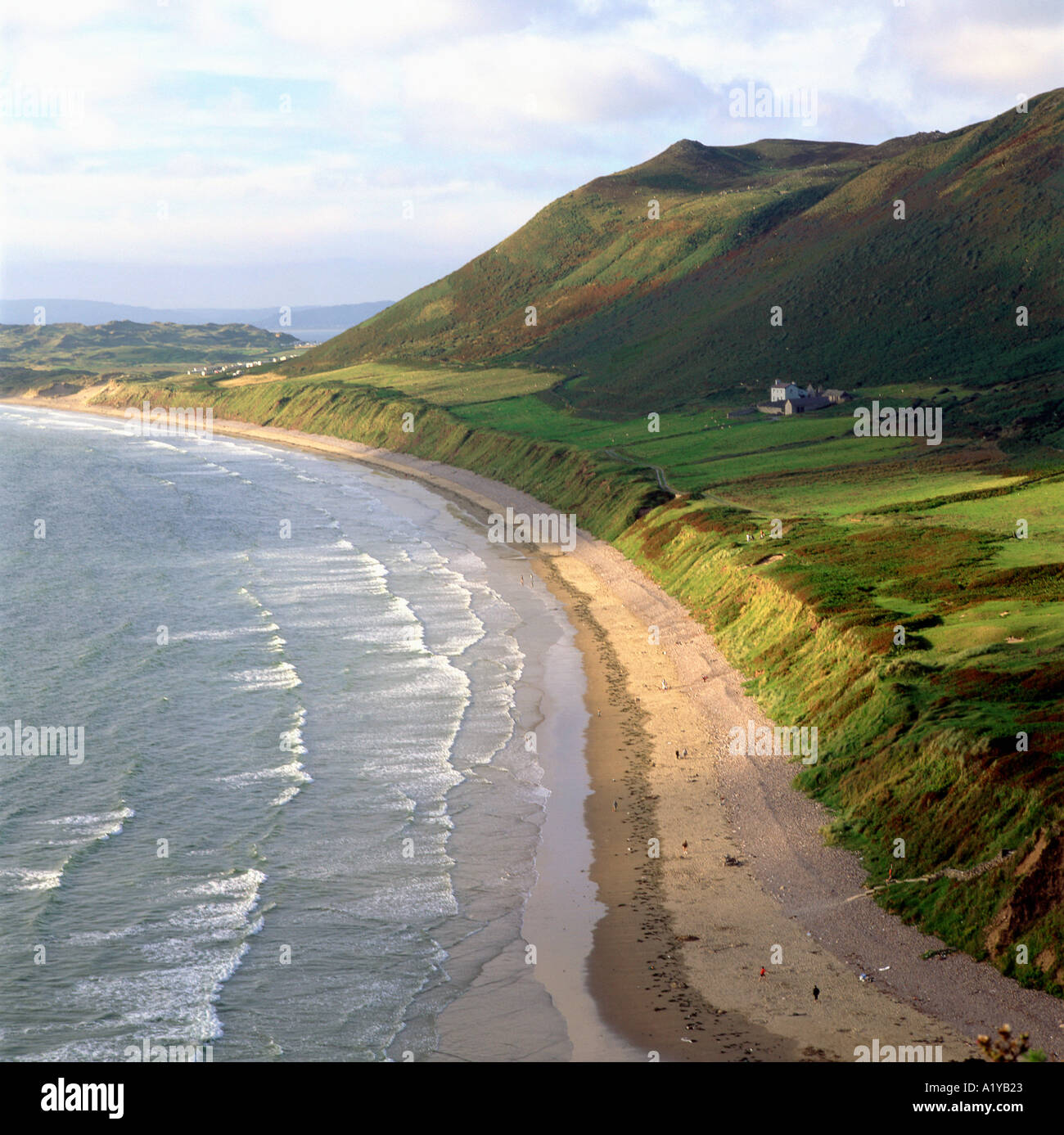 A view of Rhossili Bay one of top ten beaches in Britain on Gower Peninsula near Swansea West Glamorgan in Wales, UK  KATHY DEWITT Stock Photo