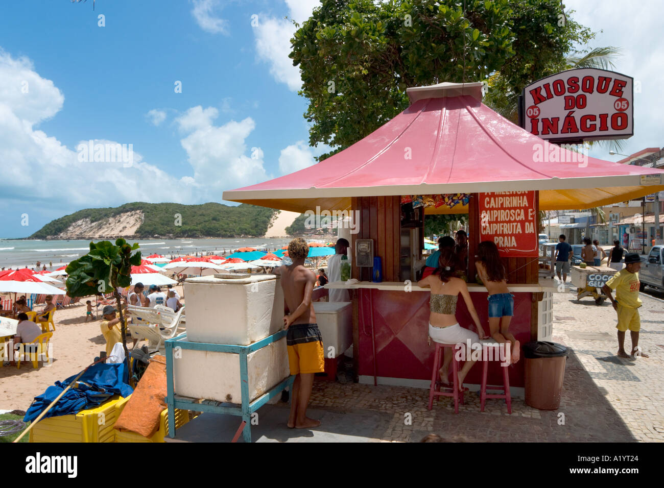 Beachfront bar or kiosk, Ponta Negra, Natal, Rio Grande do Norte, Brazil Stock Photo