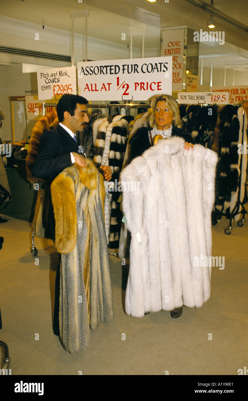 FUR COATS ON SALE AT HARRODS JANUARY 1986 Stock Photo - Alamy