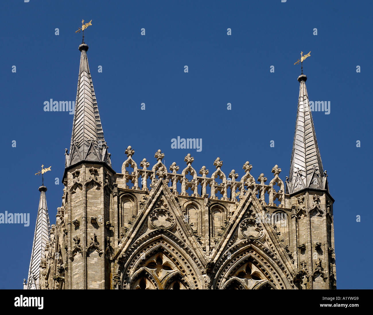 Detail of central tower, Lincoln Cathedral Stock Photo