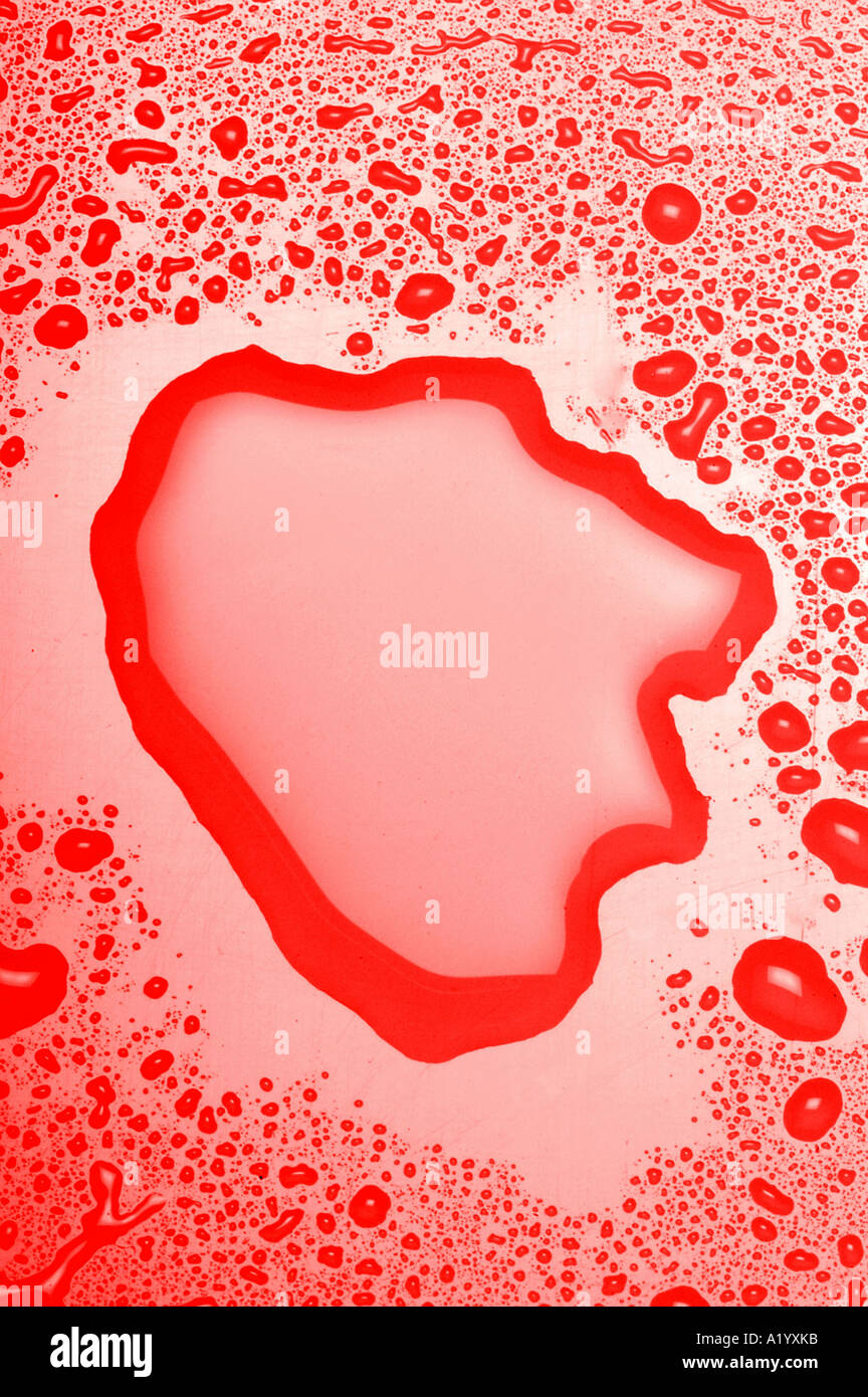 Water droplets on red background Stock Photo