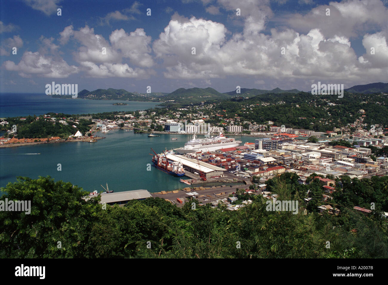 Aerial view over the port of Castries St Lucia Caribbean G Hellier ...