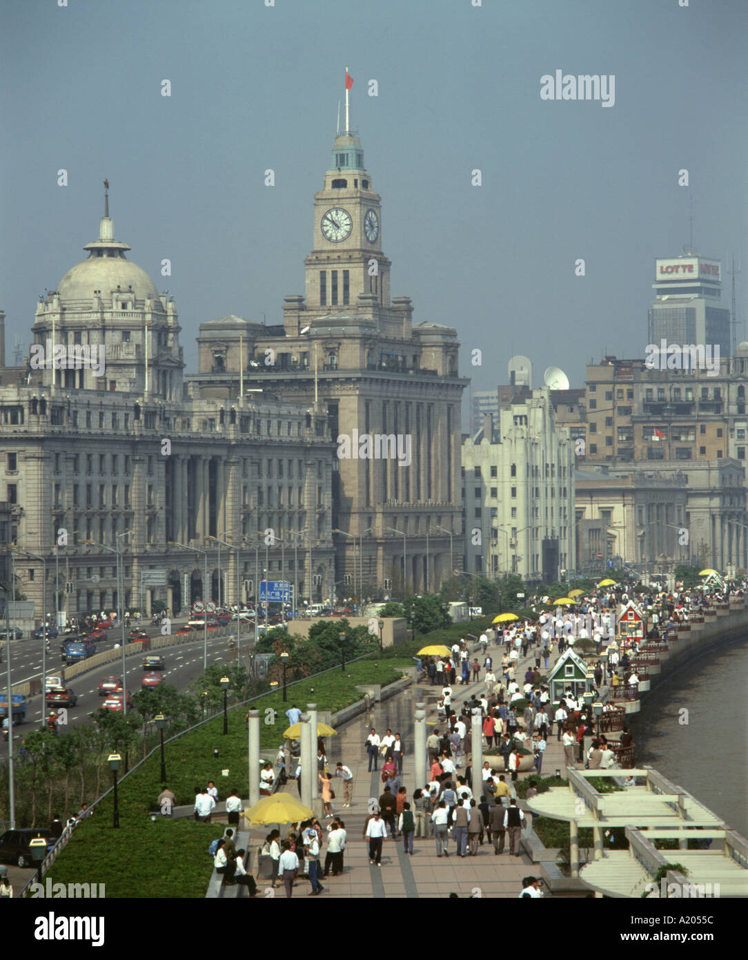 The Bund, as it appeared in the 1990s, along the river bank in Shanghai, China. Stock Photo