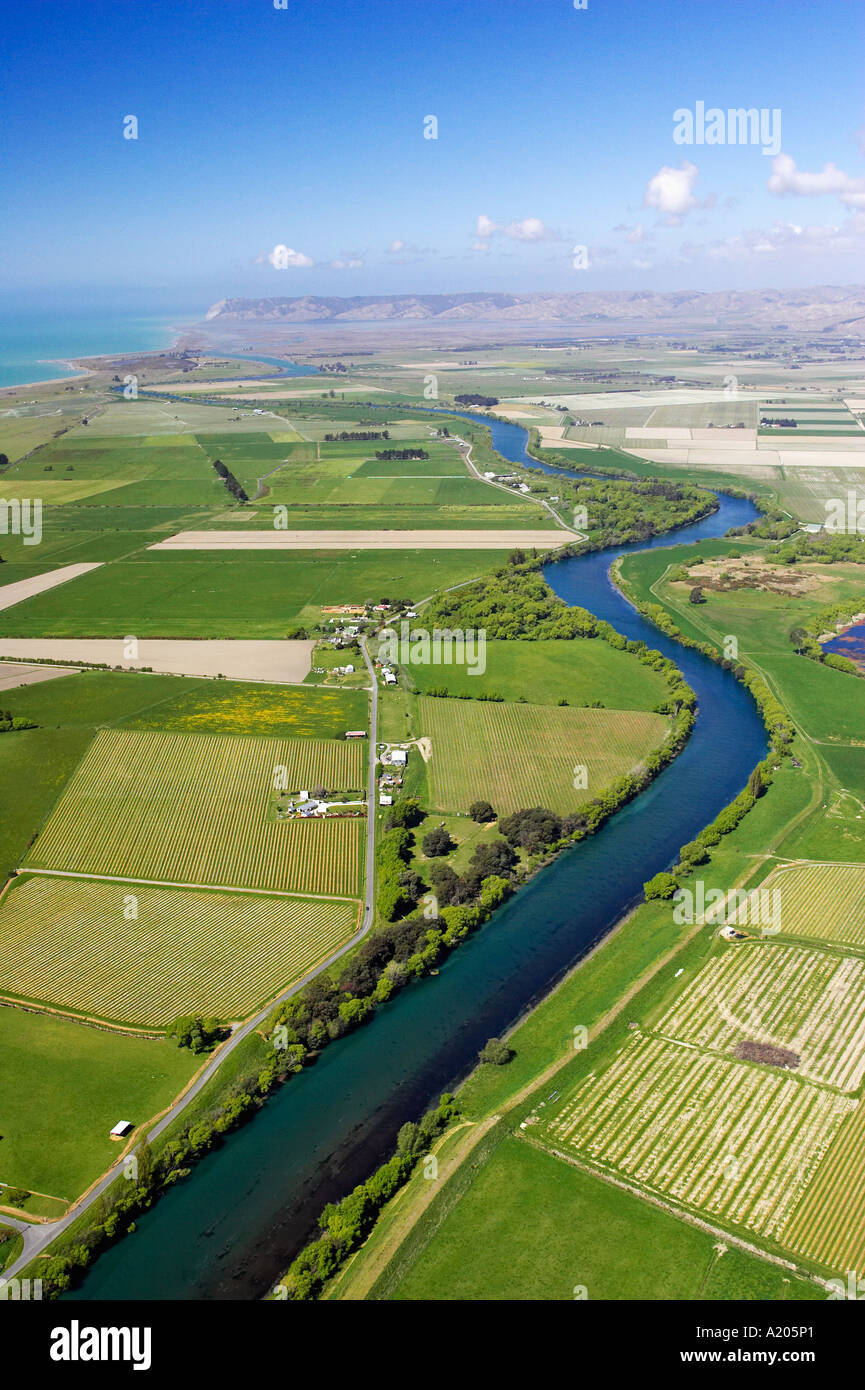 Farmland and Wairau River Cloudy Bay Marlborough South Island New Zealand aerial Stock Photo Alamy