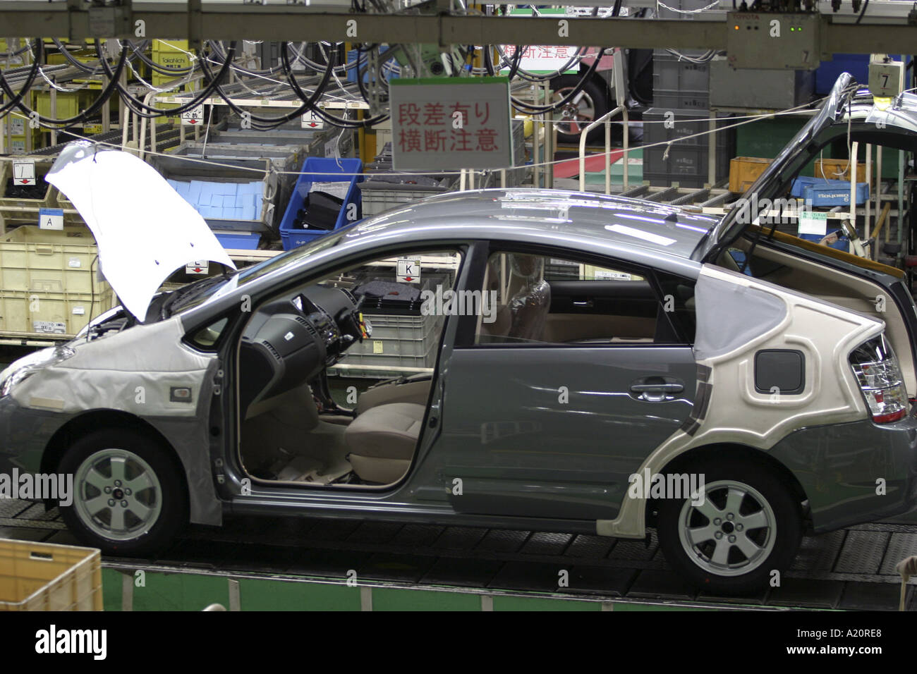 A Toyota Prius hybrid car being assembled on the production line at the Tsutsumi factory in Toyota City, Nagoya, Japan Stock Photo