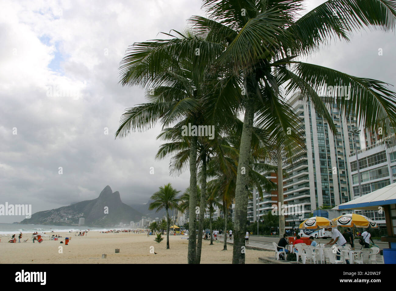 Copacabana beach and Atlantic Avenue, Rio de Janeiro, Brazil, South America Stock Photo