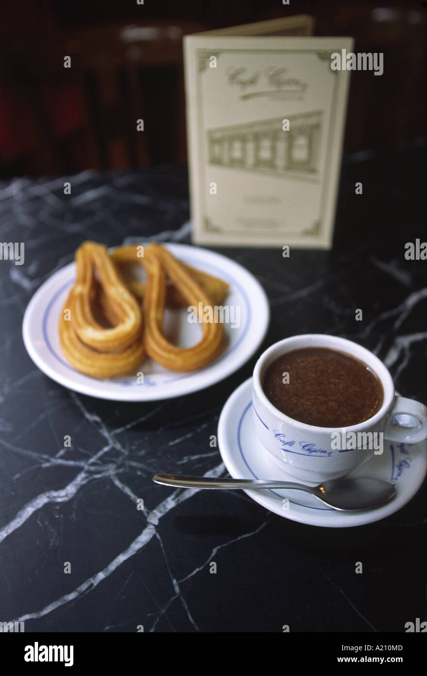 Chocolate Con Churros at the Cafe Gijon Madrid  Spain Stock Photo