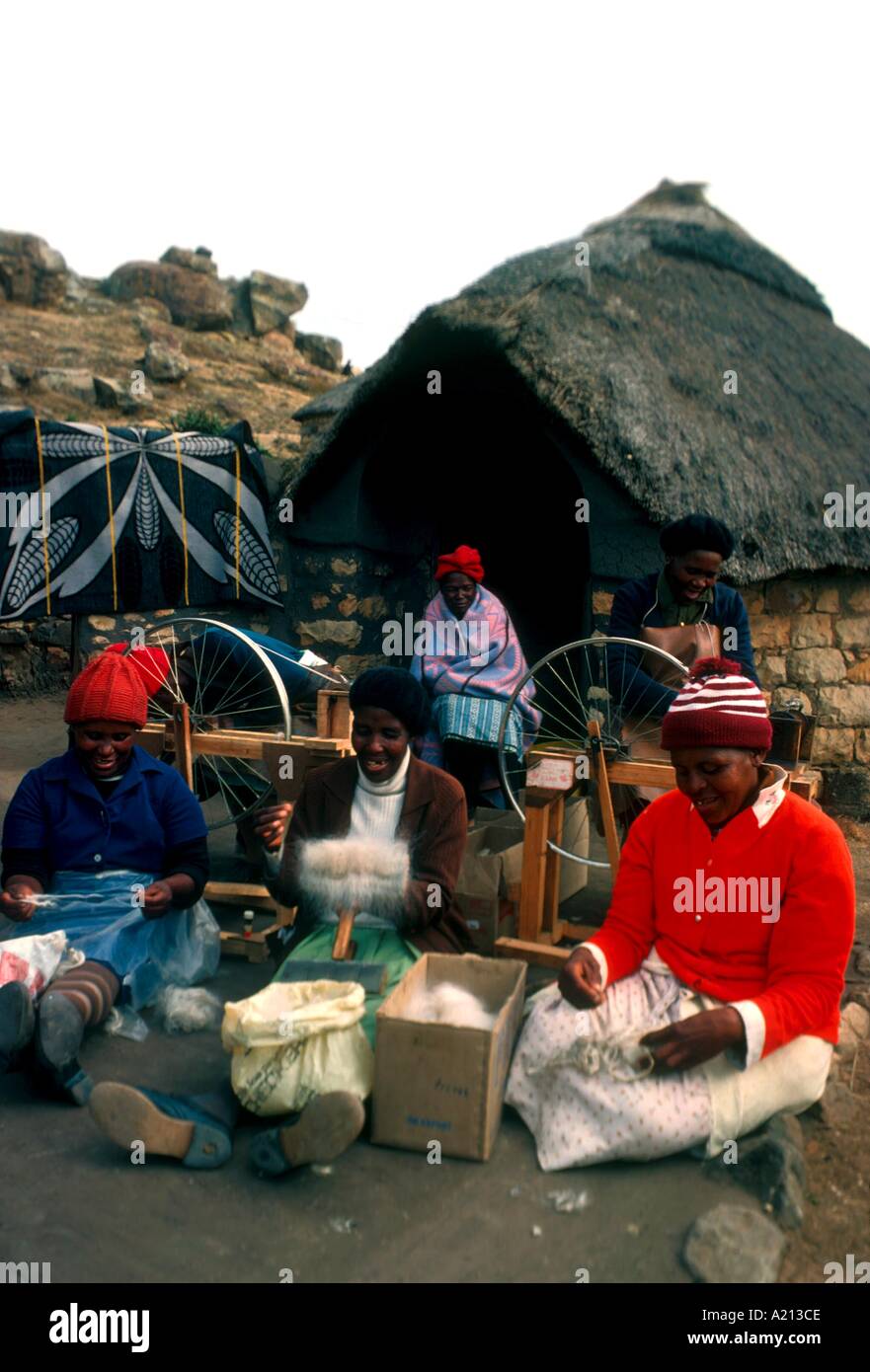 Women mohair spinners Lesotho Africa R Cundy Stock Photo