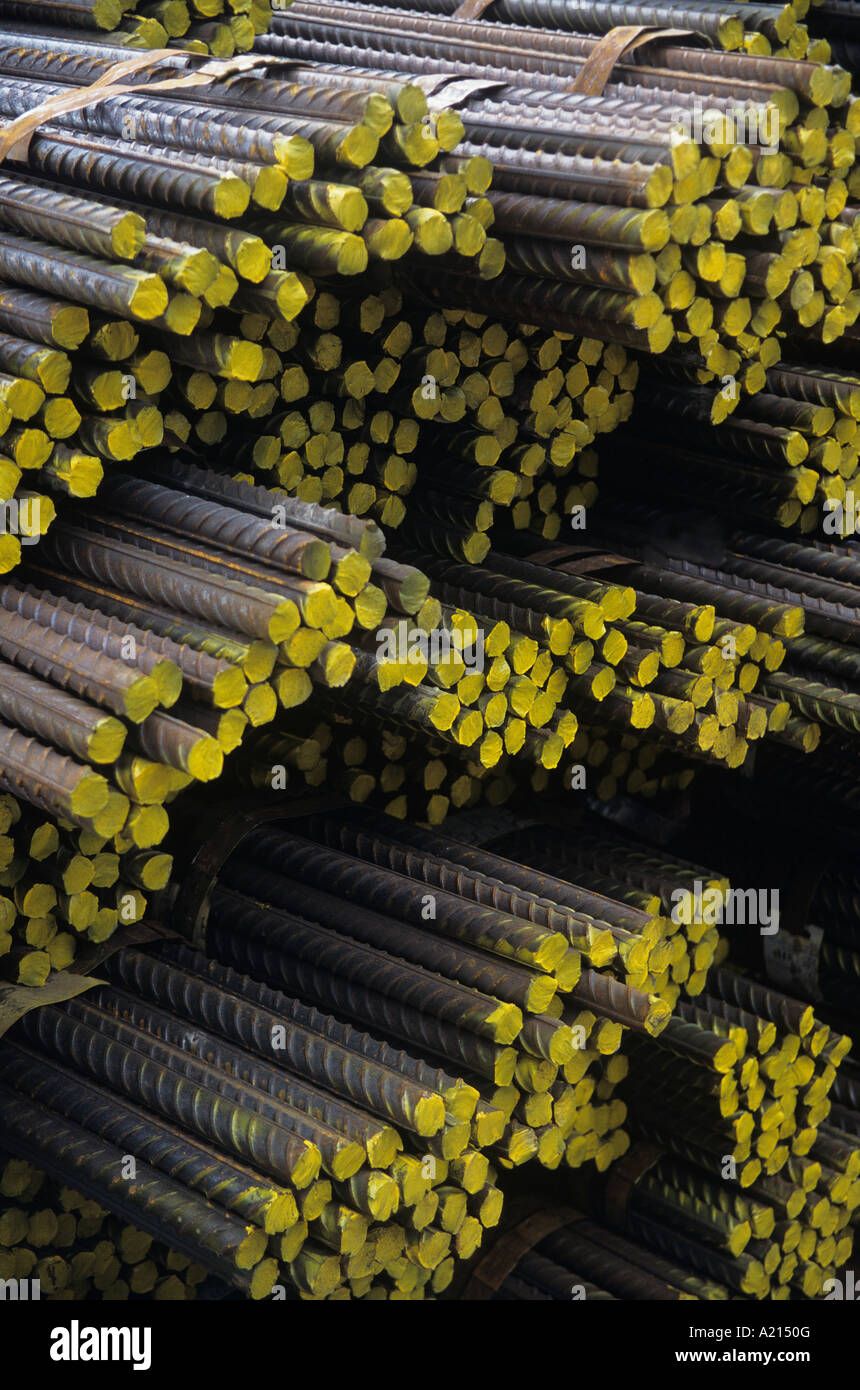 Stacks of Bundles of steel Rebar Stock Photo Alamy