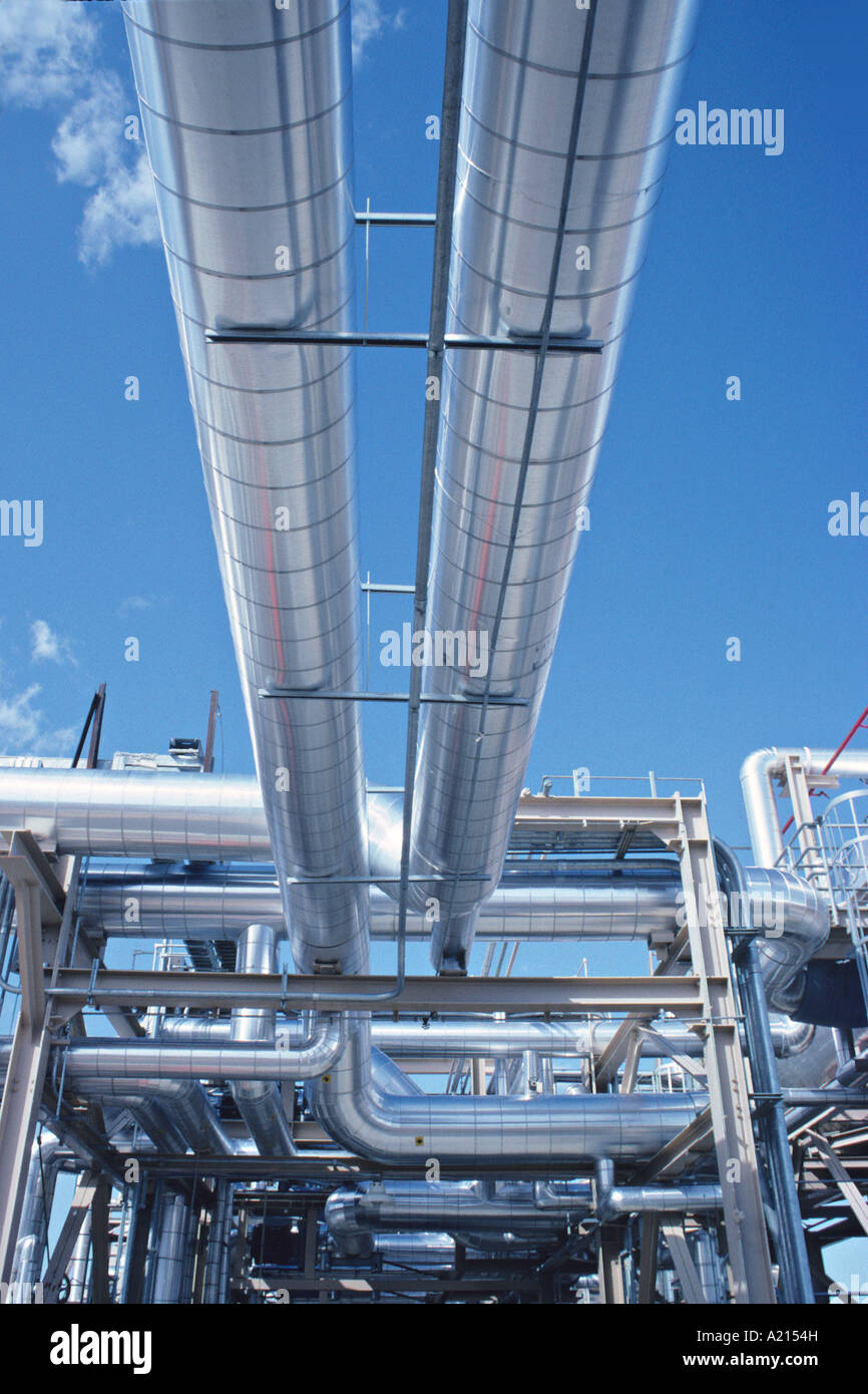 insulated high pressure pipe lines at LUZ solar energy site Kramers Corner California Stock Photo