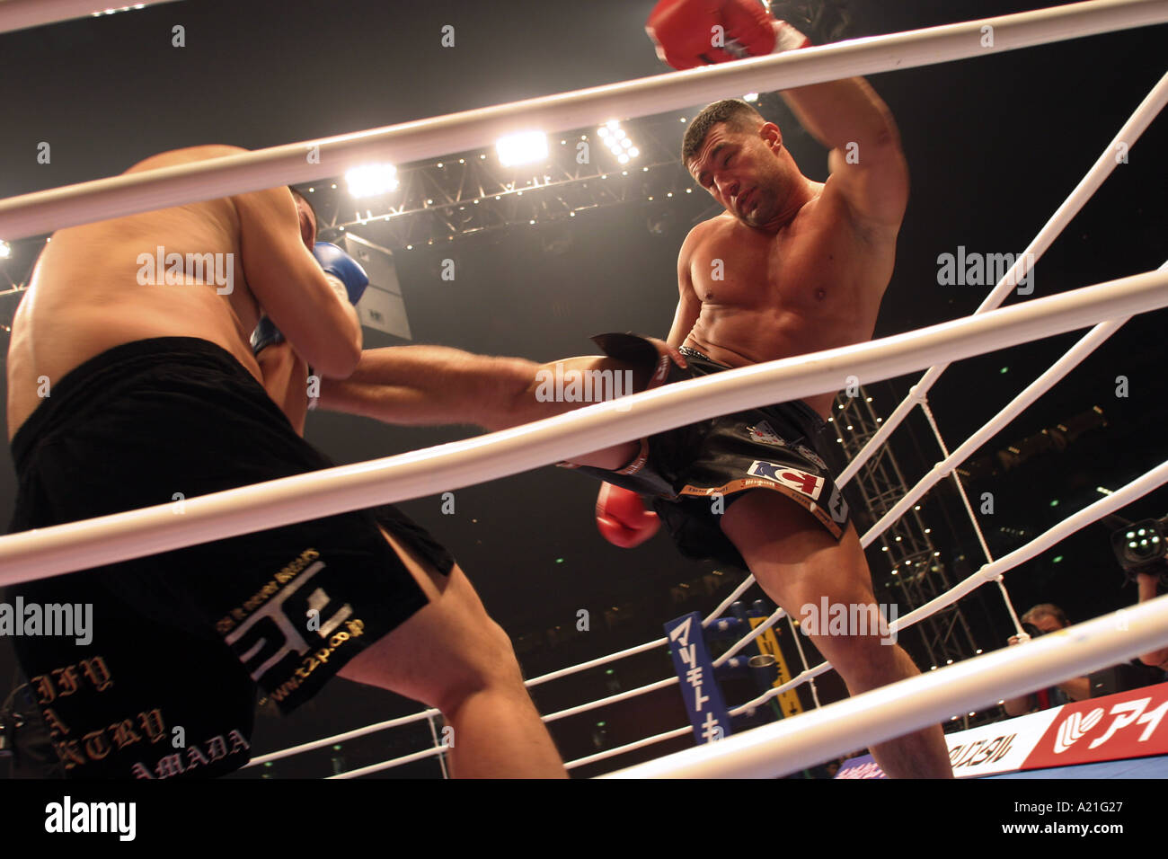 K1 kick boxers fighting at Tokyo Dome, Tokyo, Japan Stock Photo