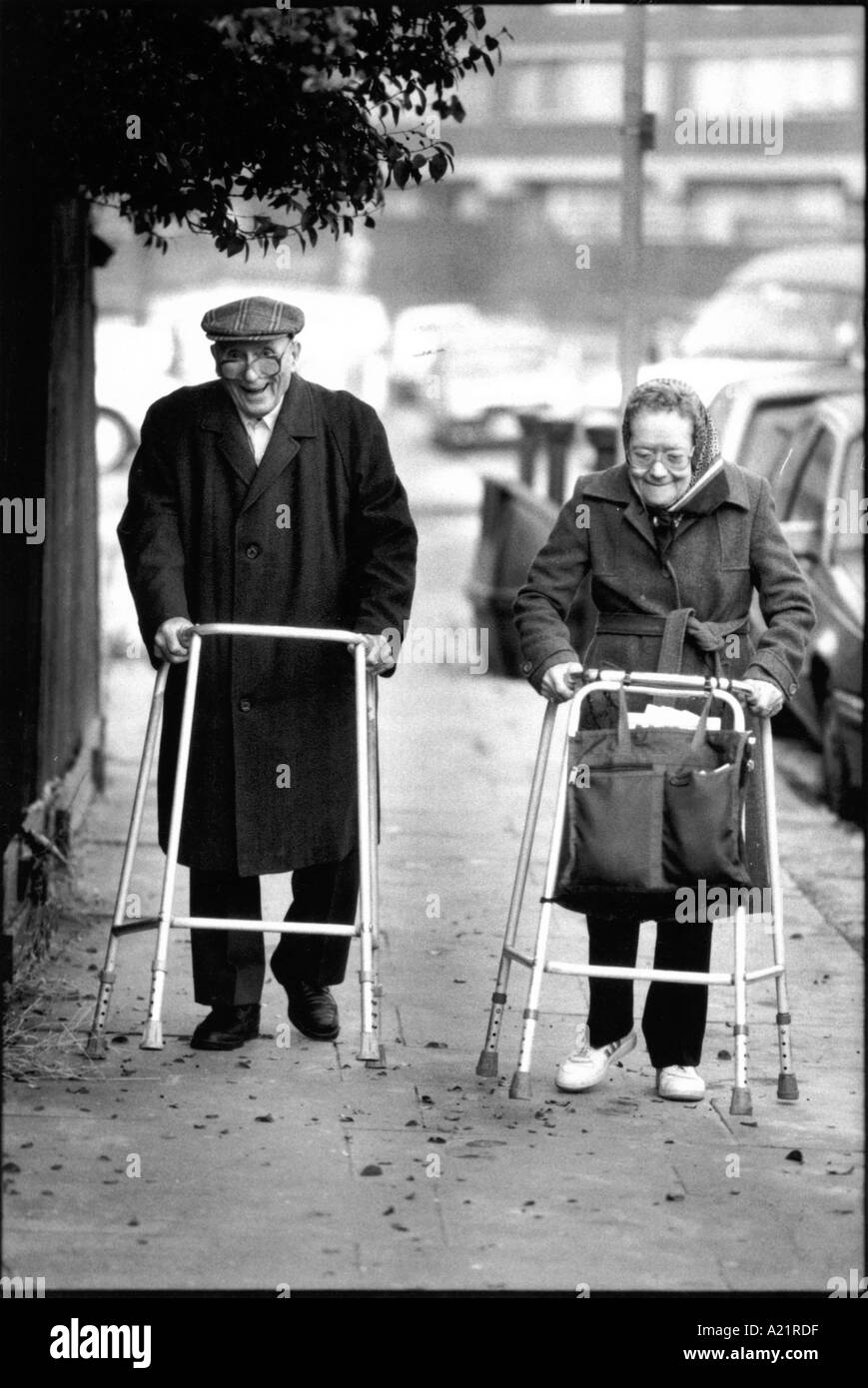 Elderly Couple Walking Black And White