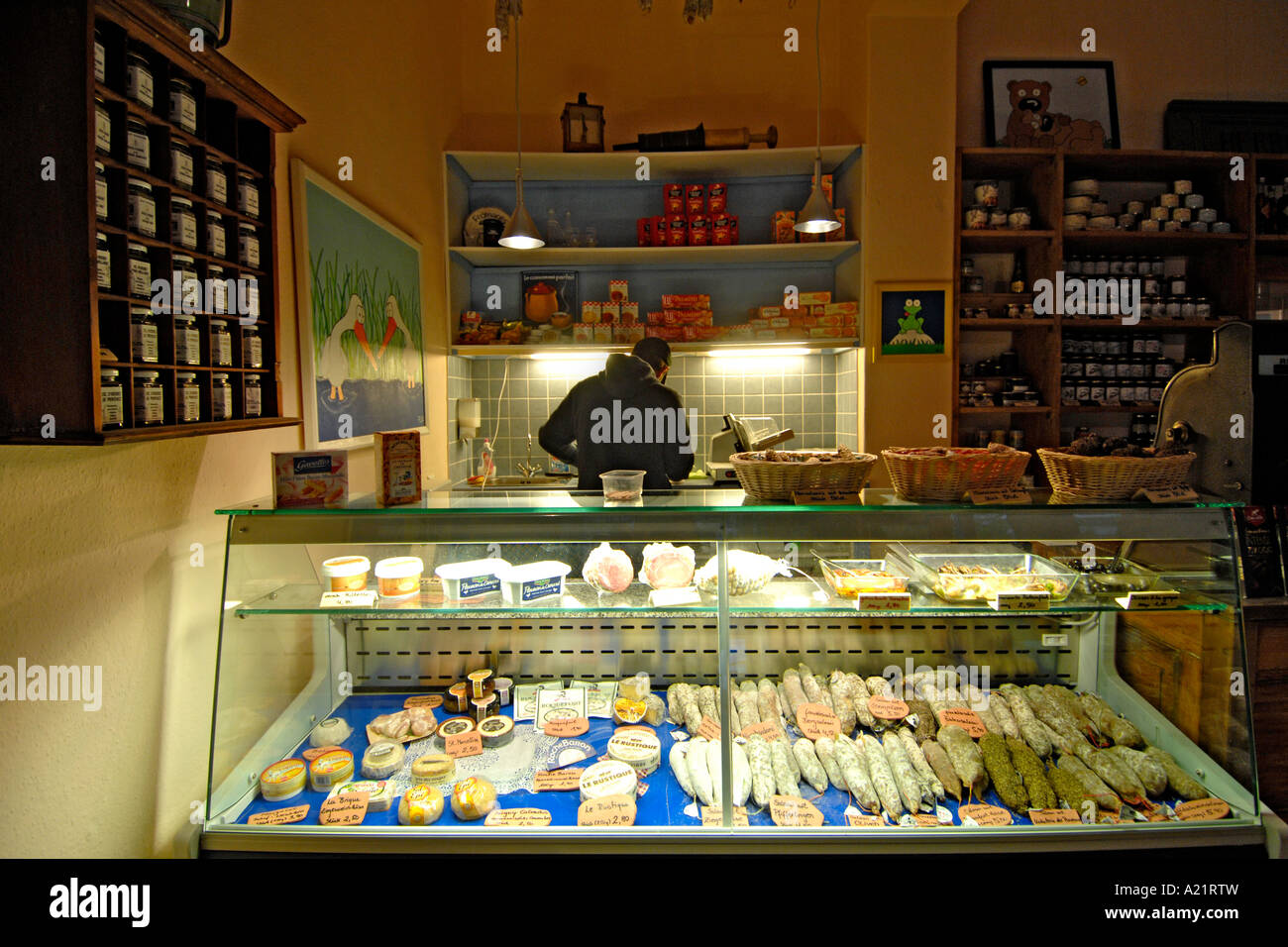 Interior of a German delicatessen on Husemannstraße in East Berlin's