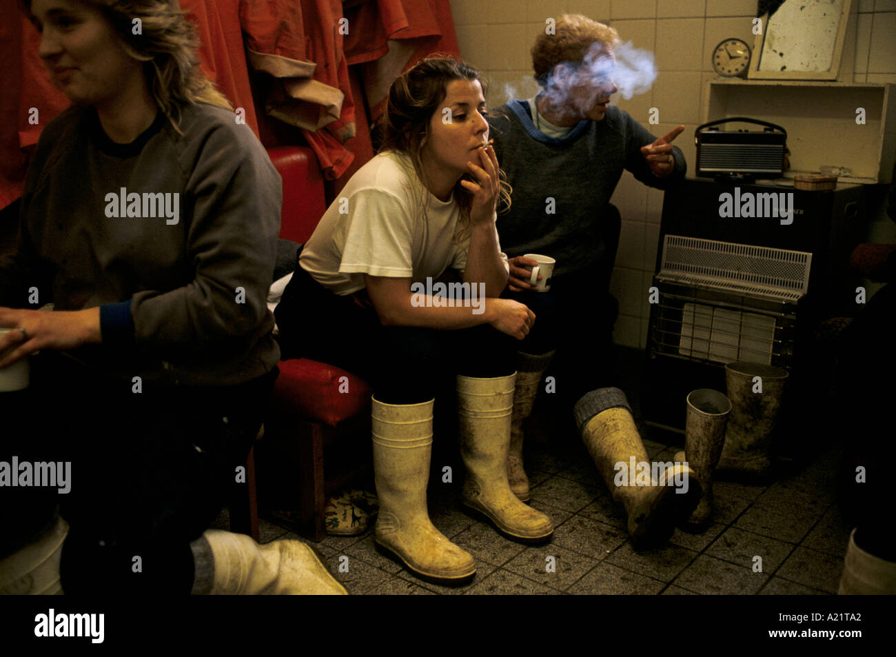 Female inmates smoking,  East Sutton Prison, Sutton Valence, Maidstone, Kent Stock Photo