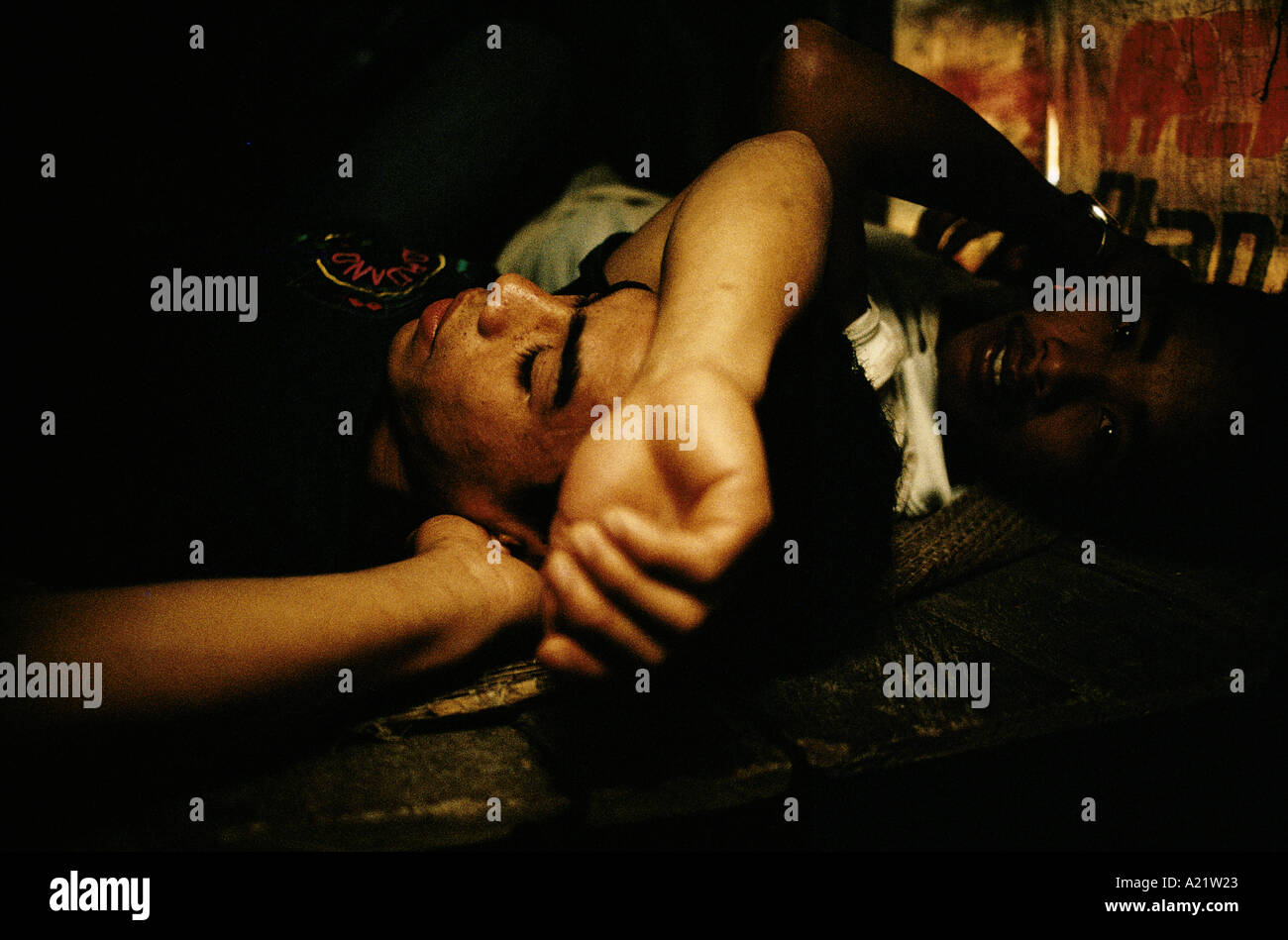 Abanteros sharing a cupboard that is home. Mount Diwata, Mindanao, The Philippines Stock Photo